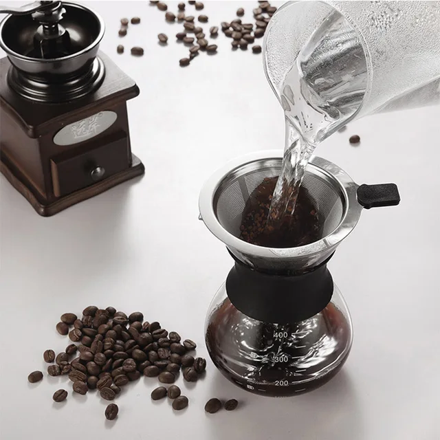 Pour Over Coffee Maker Set with Reusable Stainless Steel Filter Elegant Coffee Dripper Pot,Glass Carafe Permanent for Camping 2