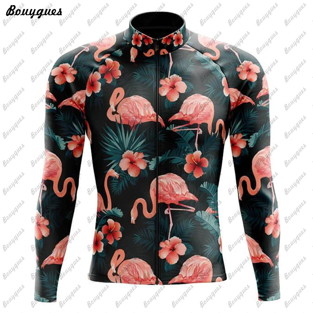 New Men Flamingo Cycling Jersey Set Long Sleeve Mountain Bike Cycling Clothing Breathable MTB Bicycle Clothes Wear for Mans