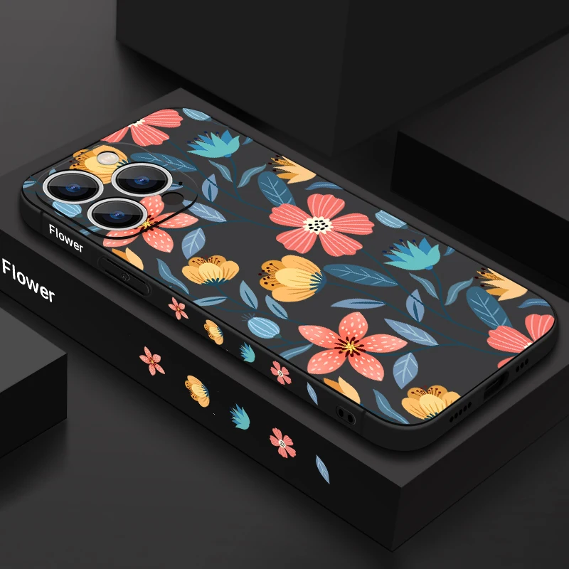 thumbnail image 1 of Funda de silicona suave con cordón y diseño de flores para iPhone 15, 16 Pro Max, 12, 13, 14, 11 Pro Max, XR, XS, X, 7, 8, a prueba de golpes, 1 of 5