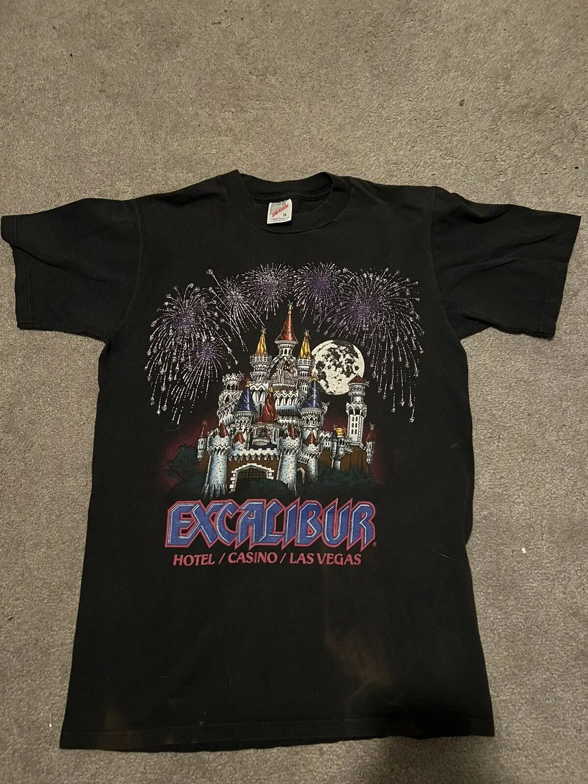 Vintage Excalibur Hotel Casino Shirt Size Small Adult Black Las Vegas Fireworks