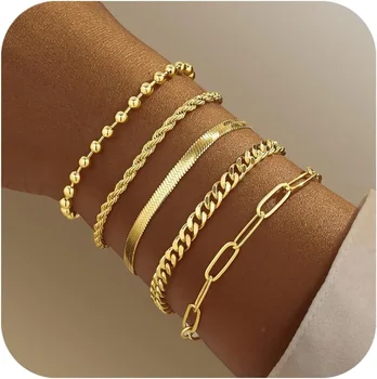 Gold Bracelets for Women Bracelets Set for Women Gold Bracelets Stack With Beaded, Cuban, Paperclip, Snake, Rope Gifts for Women 1