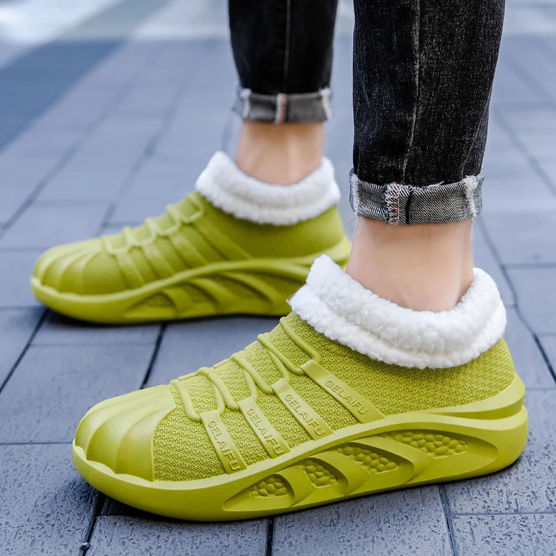 

New Fashion Men EVA Waterproof Rainshoes Autumn Winter Anti Slip Low Top Outdoor/Home Plush Warm Cotton Shoes