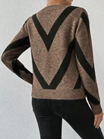 New autumn and winter geometric pattern round neck long sleeved knitted sweater - Image 2