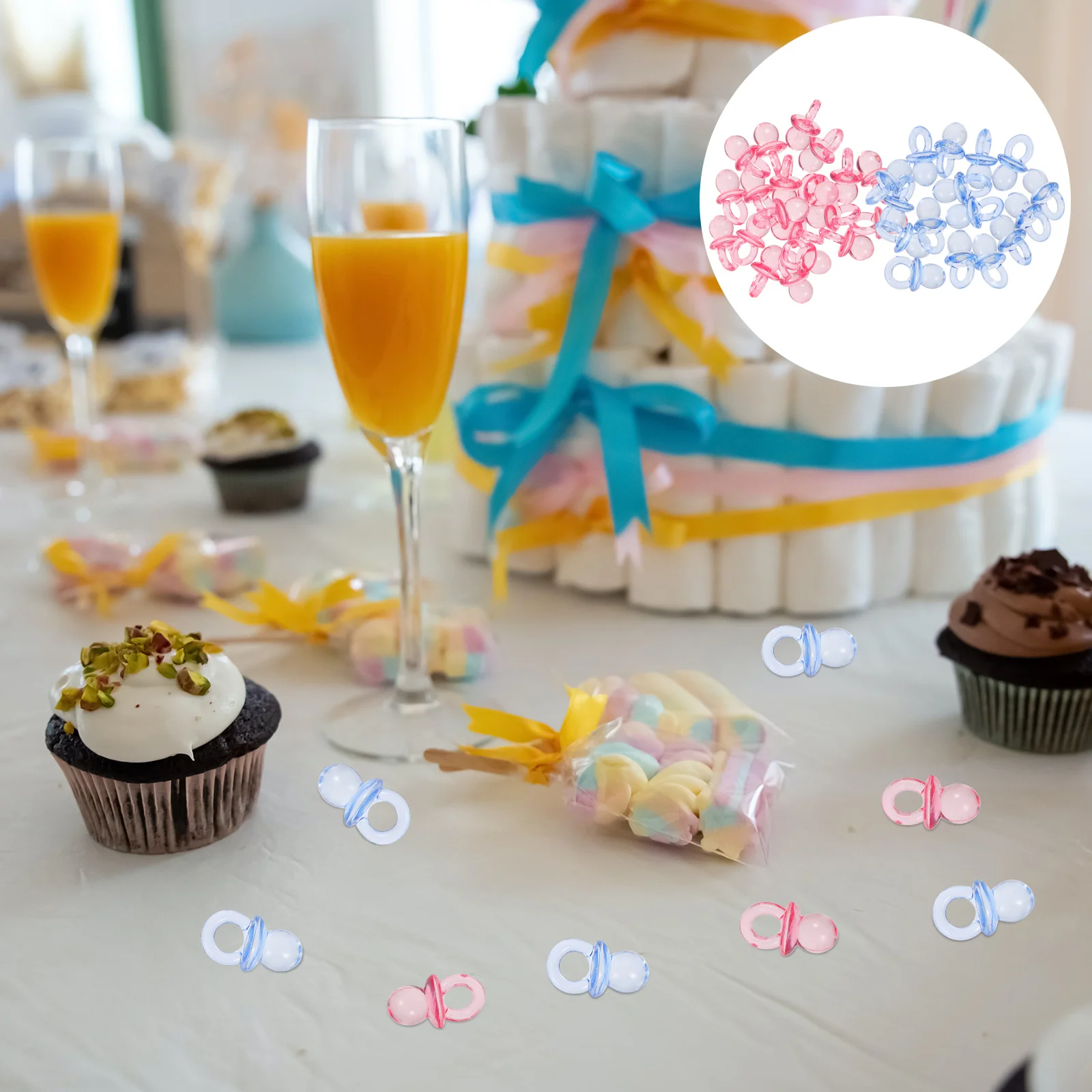 

Mini Baby Shower Favors Girls Boy Games Pacifiers Blue Decorations Party Guests