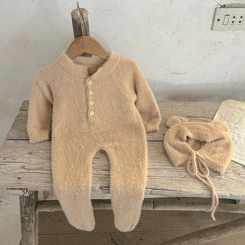 2024 New Autumn Infant Baby Boys Girls Jumpsuit+Hat Velvet Solid Color Long SleevedNewborn Baby Girls Bodysuits Baby Clothing S608dbf14d8f2472ba87f37a03e9820e4C