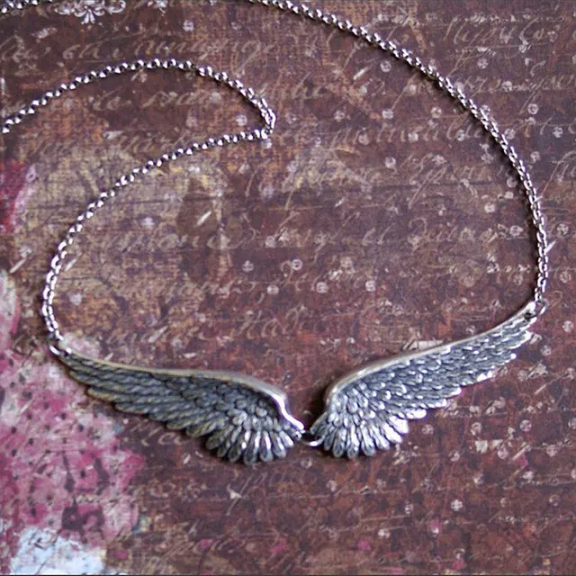 Collier ras du cou Vintage couleur argent, ailes d'ange, plumes, grand pendentif, chaînes à maillons, collier de déclaration pour femmes, cadeaux tribaux de mariage 1