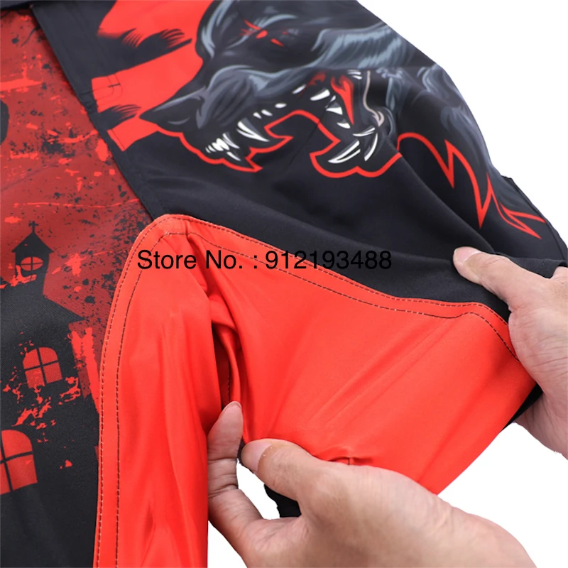 Men's MMA Shorts Grappling Fight Shorts Black Red Sublimated Wolf BJJ Jiujitsu Mixed Martial Arts Cage Fighting Kickboxing Pants