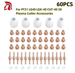 60Pcs PT31 LG40 Plasma Cutter Electrodes Tips Cups Extended Consumables Kit For PT-31 CUT40 HYC45D HYC50D CUT50 PLC50D HYC410