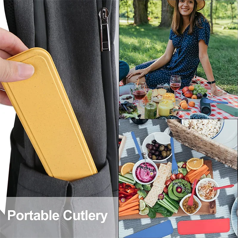FASSME Set di Utensili da Viaggio Portatili - Set di Utensili riutilizzabili con Custodia | Set di Utensili da Campeggio da Viaggio, Cucchiaio forchetta e Bacchette per Pranzo 'Ufficio