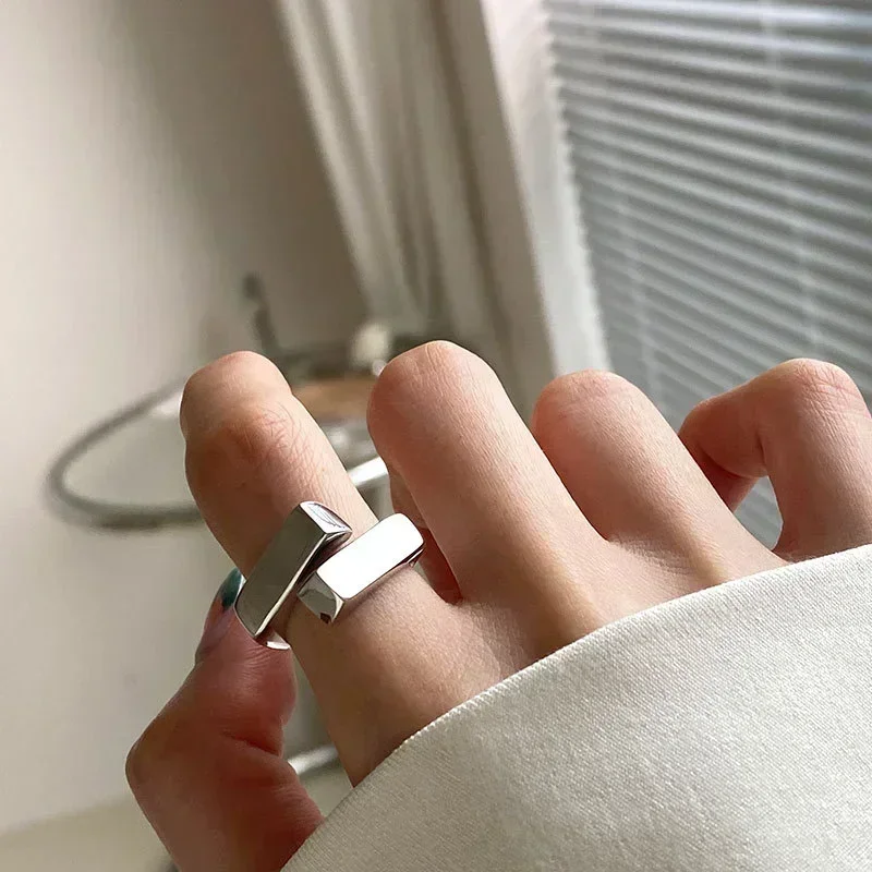 

925 Sterling Silver Unique Simple Ring For Women Fashion Jewelry Finger Open Vintage Handmade Ring Allergy For Party Gift
