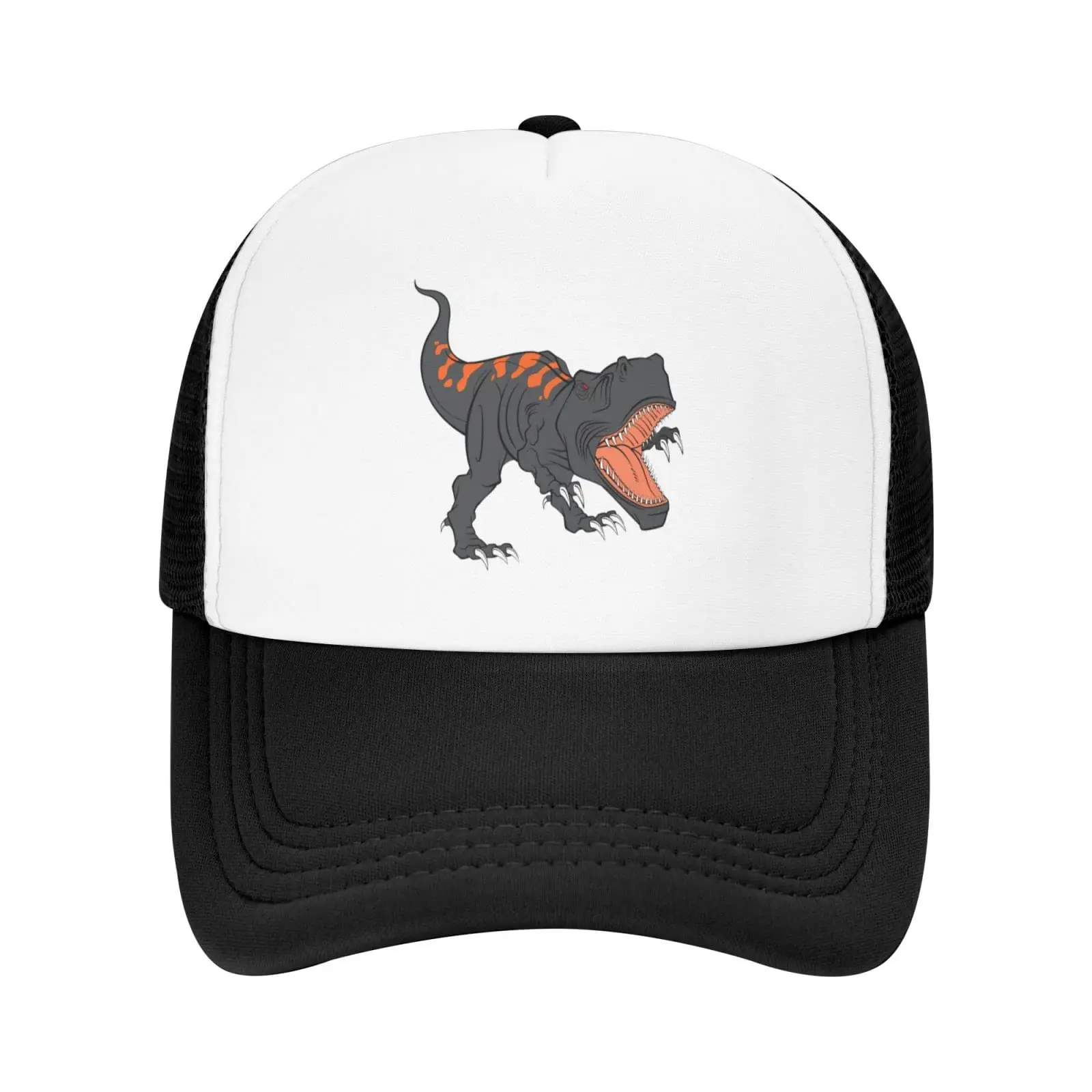 Boys' Dinosaur Trucker Hat, Back Mesh Mamasaurus T Rex Baseball Cap Black