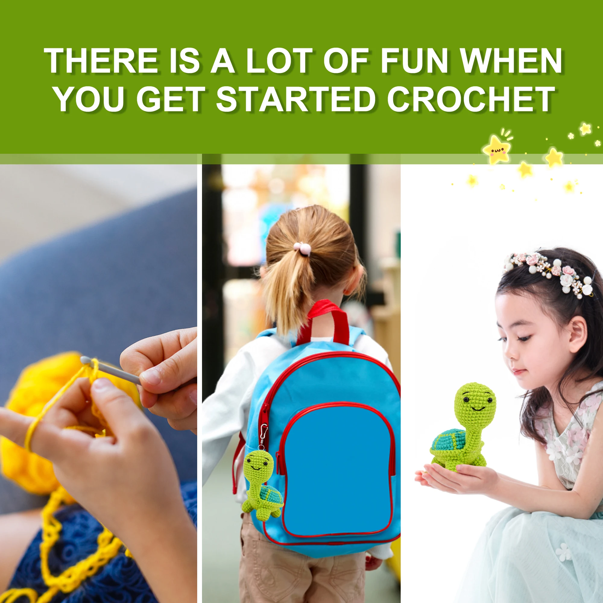Crochet Kit for Beginners with Step-by-Step Video Tutorials for Adult Kids Teenagers Amigurumi Animals Turtle