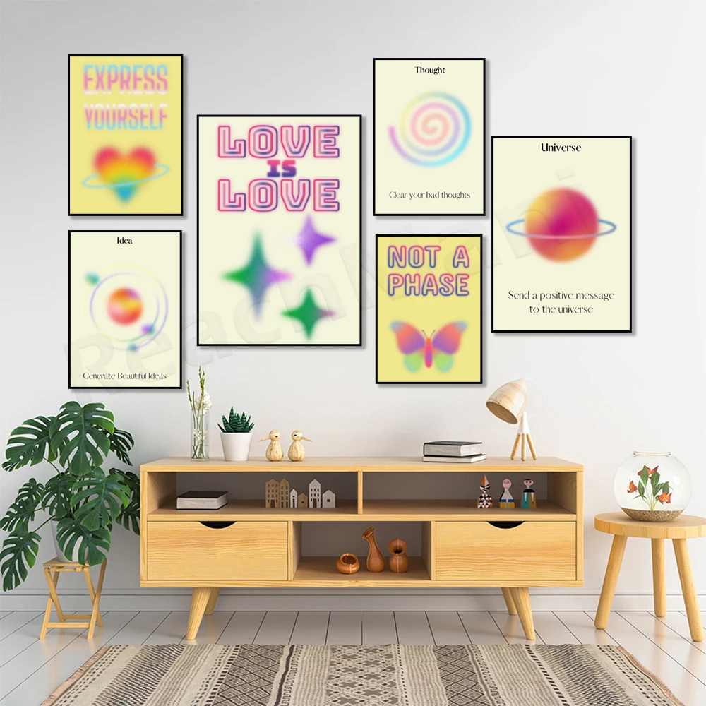 Poster Aura Positivo, Poster Aura Positivo, Arte Della Parete Spirituale, Gradiente Colorato, Stampa Meditazione Armonia, Stampa Sfumata,
