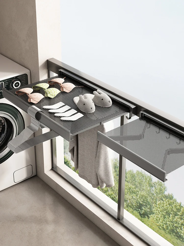 

Youqin balcony clothes drying rack window punch-free folding drying net retractable invisible clothes drying net shoe and
