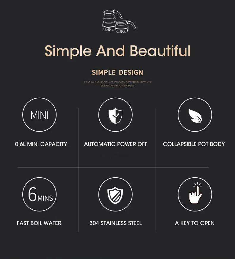 Portable Folding Electric Kettle Food Grade Silicone Single Switch Travel Boiling Water Electric Collapsible Thermos Heater 5
