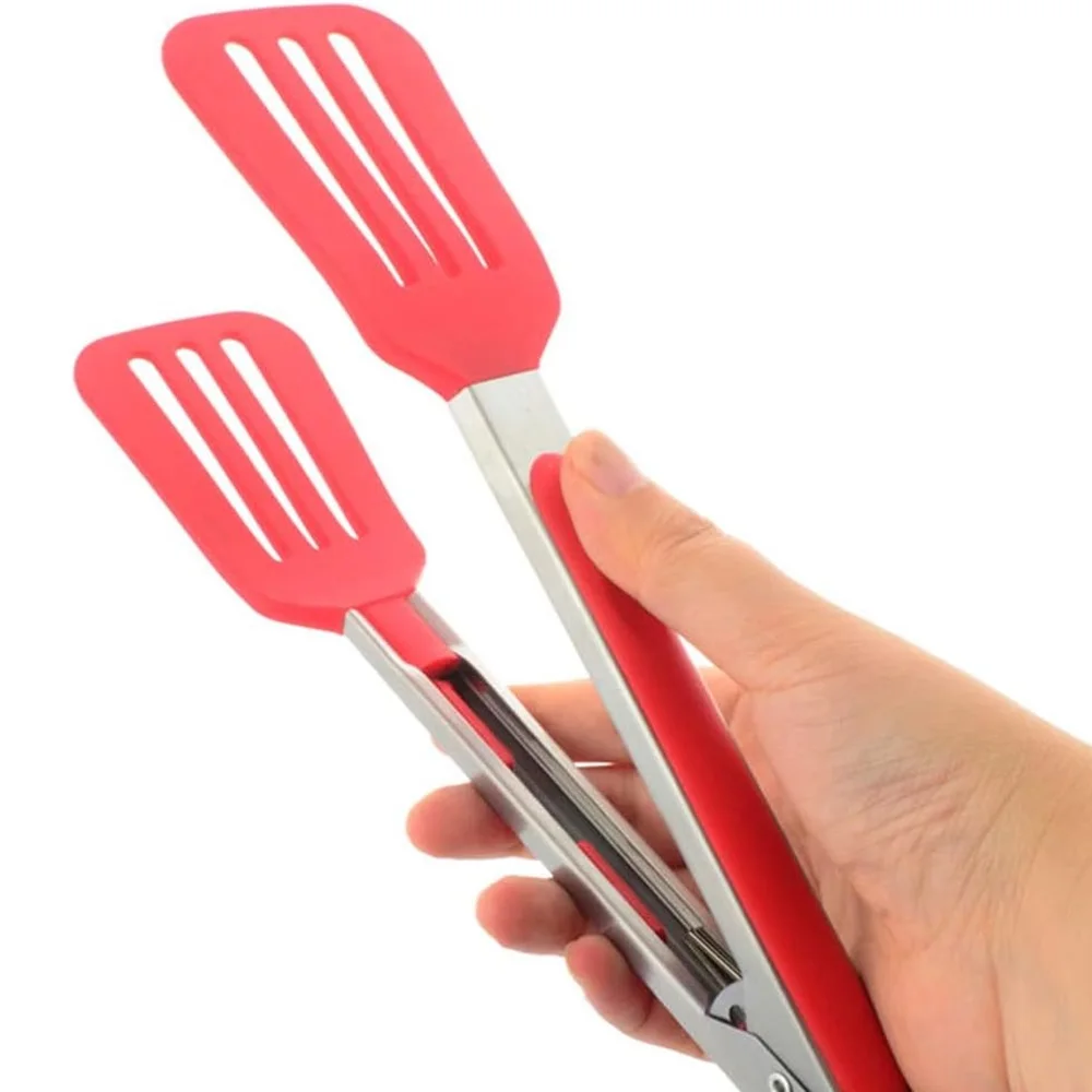 2-piece set of food tongs stainless steel tongs silicone non-stick non-slip BBQ salad cooking bread tools kitchen accessor