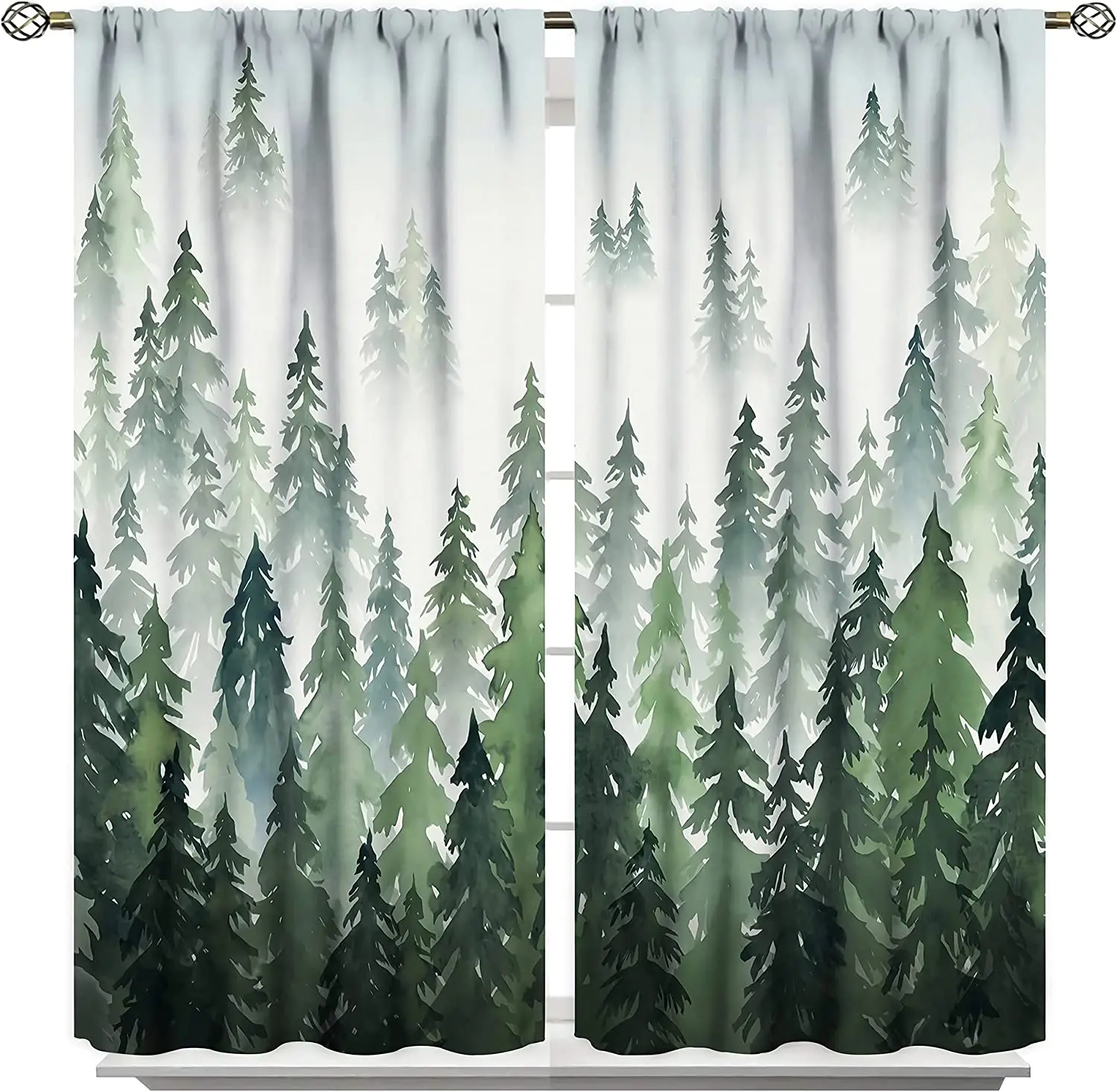 

Cheap 3D Printed Green Forest Curtains Green Watercolor Forest Tree Silhouette Nature Landscape Printed Window Curtains 2 Panels