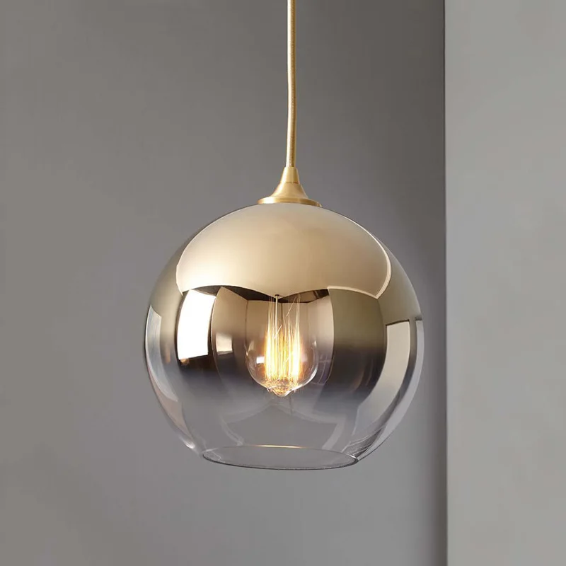 

Nordic postmodern round ball chandelier minimalist bedroom creative bedside bar restaurant light luxury color glass lamp