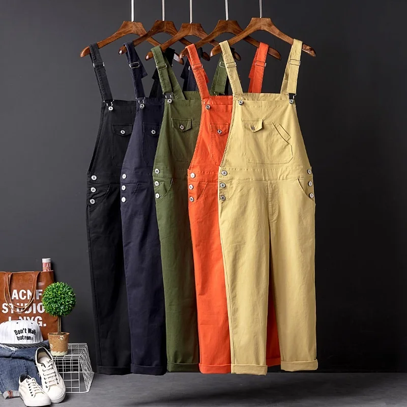 

Men Bib Pants Solid Color Casual Jumpsuits Streetwear Joggers Multi Pockets Fashion Suspenders Men Cargo Overalls Rompers Pocket