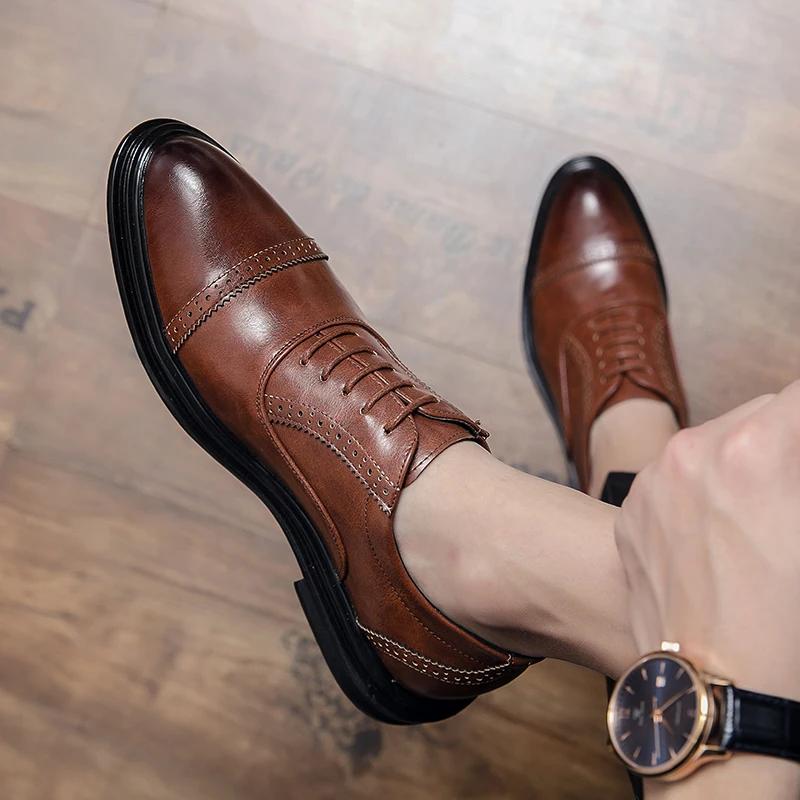 

Luxury Brand High Quality Black / Brown Mens Dress Lace-Up Oxfords Pointed Toe Genuine Leather Wedding Mens Business Work Shoes