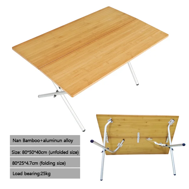 Camping Bamboo Folding Table Portable Picnic Folding Desk Aluminium Alloy Foldable Table Easy Storage Dining Table