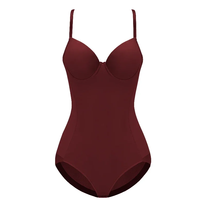 Underwire Wine Bodysuit Women Shapers Stretch Solid Color Silky Underwear Shapewear Body Shaper