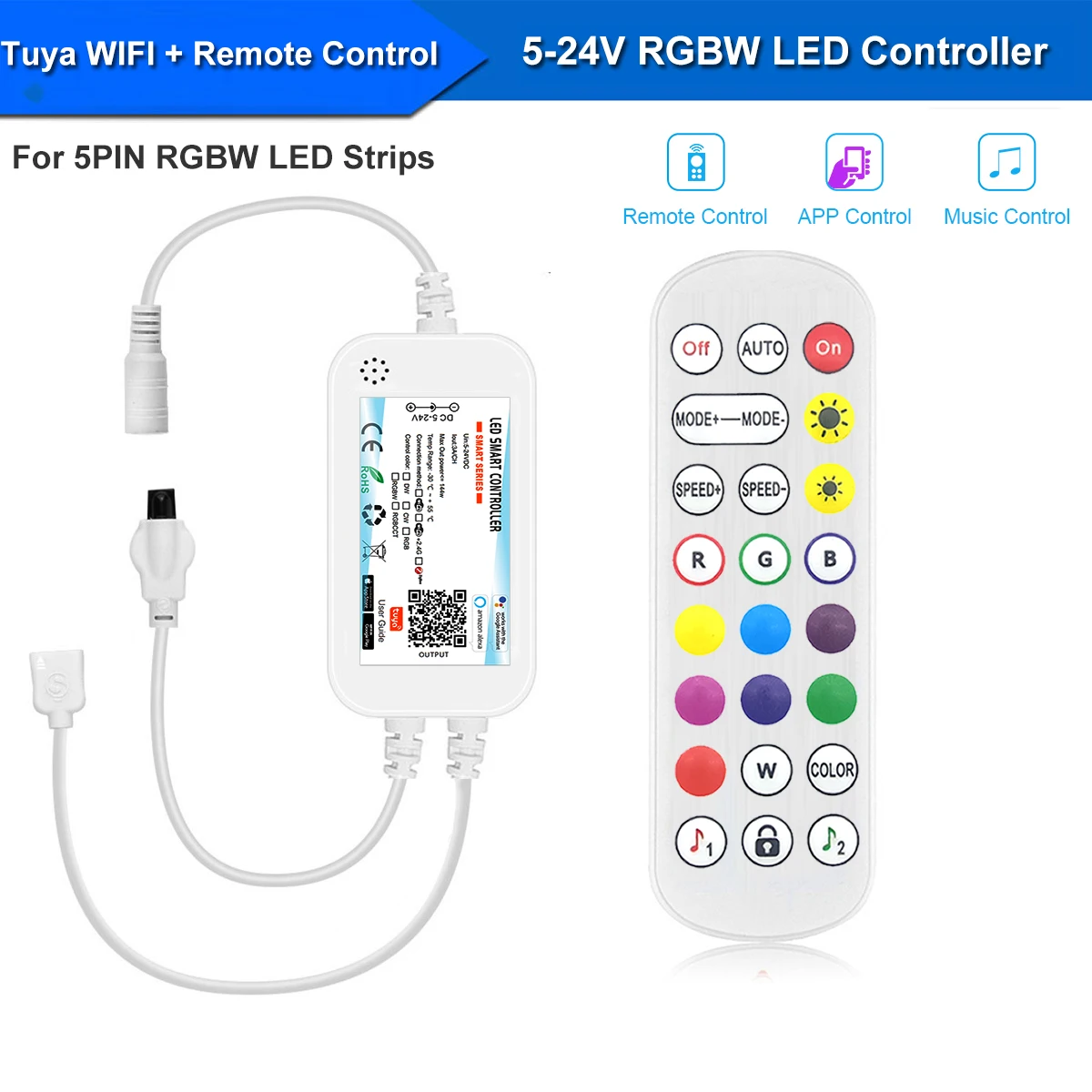 Smart WiFi LED Light Strip Controller with App and Remote Control