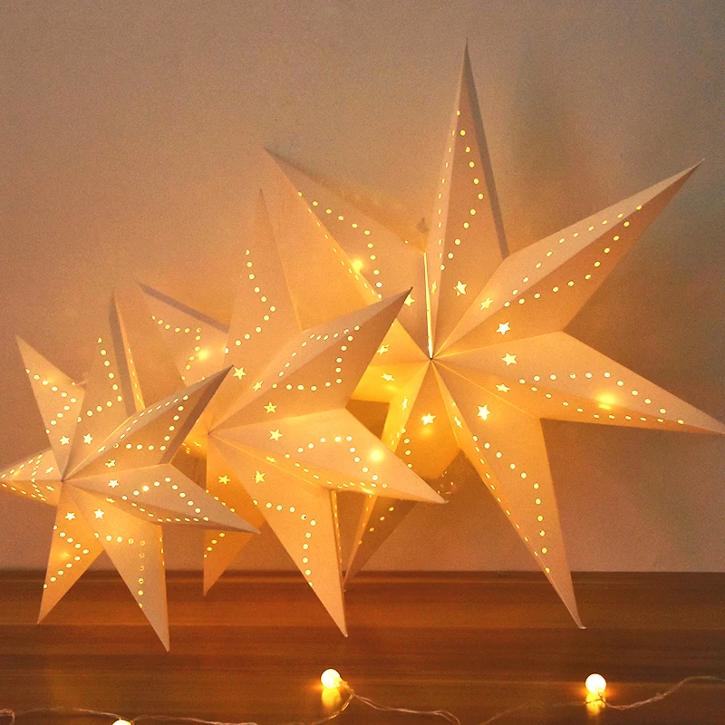 Stern Licht Cove Aushöhlen Stern Hängen Anhänger Led Licht String Fenster Gitter Papier Laterne Eid Mubark Weihnachten Party Decor – Detail 7