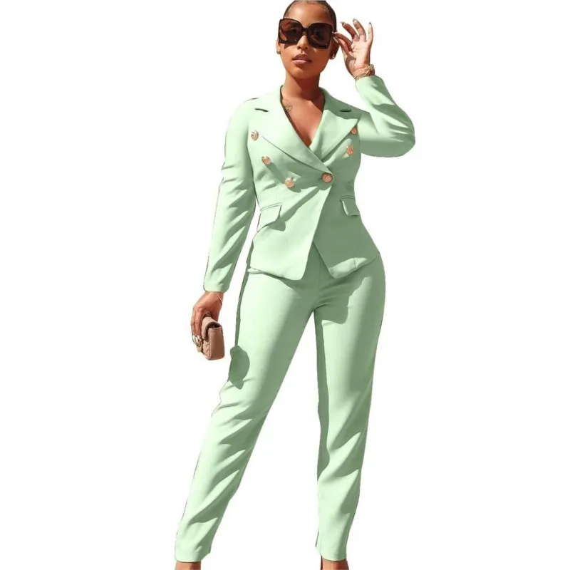 Two Piece Set Autumn Winter Women's Business Suit Fashion Solid Long Sleeve Jacket Tops Pants Matching Set Office Lady Outfits