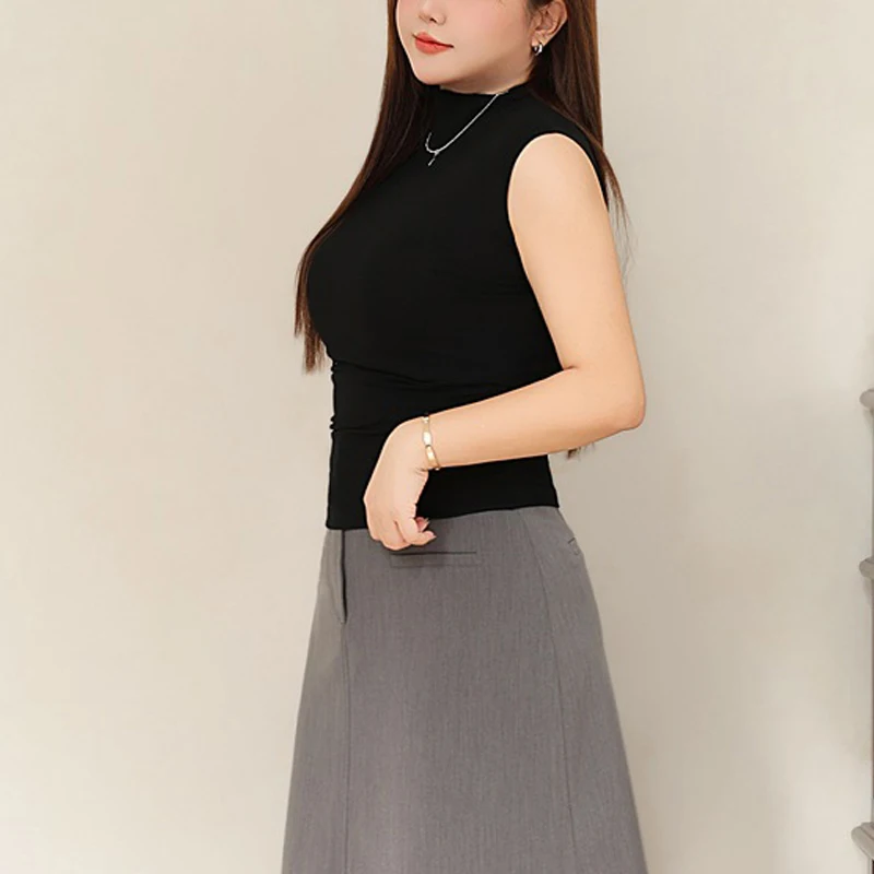 Women's Plus Size Mock Neck Sleeveless Top - French Chic Slim -Tank Top With Fold Detail, Premium Modal Fabric & Stretch Comfort