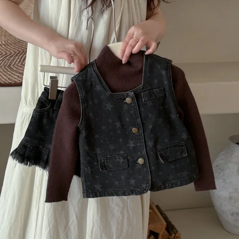 

Children Set Korea Style 2022 Spring Autumn New Fashionable Girls Fashion Striped Preppy Pleated Skirt Casual Two Piece Set
