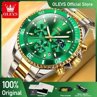 OLEVS Men's Watches Top Brand Luxury Watch for Men Original Waterproof Stainless Steel Chronograph Moon Phase Date Rota Dial