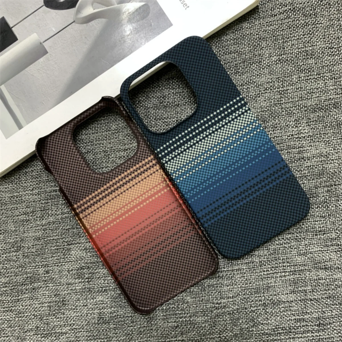 Slim Frameless Carbon Fiber Kevlar Pattern Shockproof Phone Case - Hard Plastic Cover