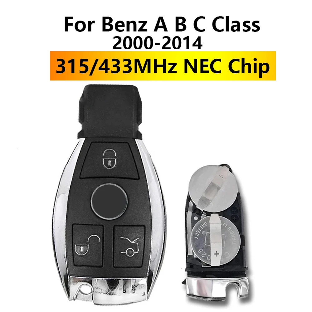 RIOOAK 3 Buttons 315&433MHz NEC Chip Smart Remote Key Fob For Mercedes Benz A B C Class 2000-2014 3buttons smart remote key keyless fob for mercedes benz after 2000 nec