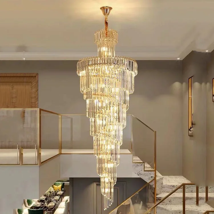 

HY& European-Style Duplex Villa Stair Chandelier Light Luxury Living Room Crystal Lamp Middle Floor Rotating Staircase L