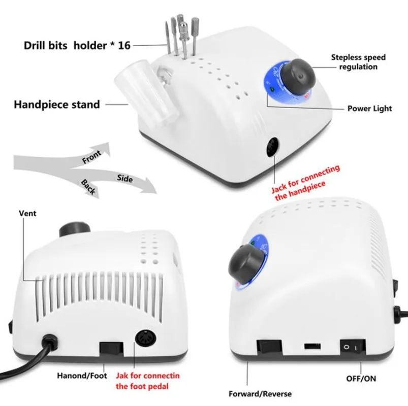 Description Picture 3 of item2021 New Arrival STRONG 210 PRO 105 105L Handpiece 65W 500000rpm Nail Drills Manicure Machine Pedicure Electric File Bits
