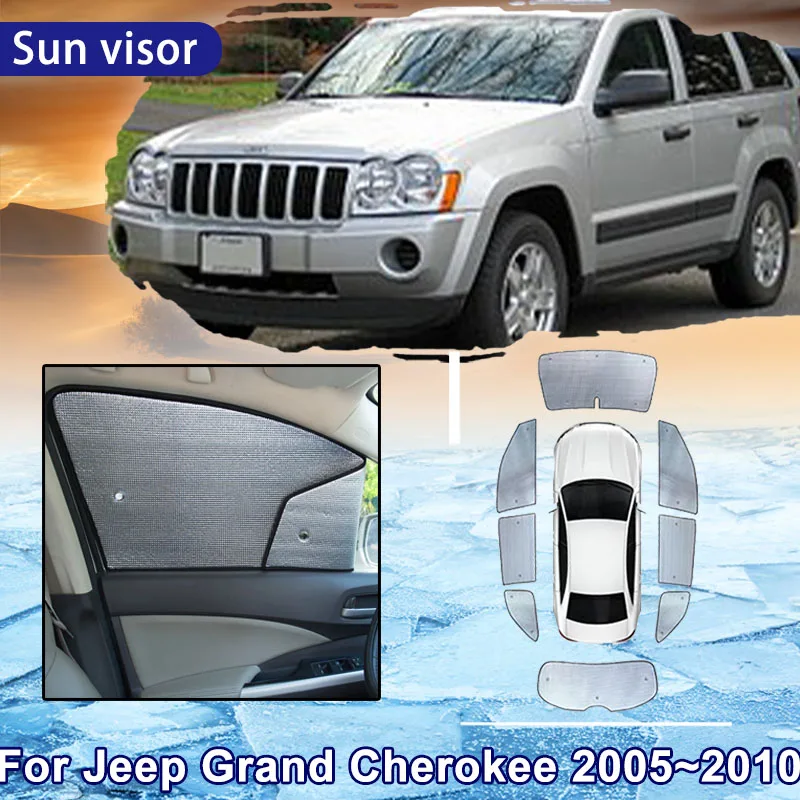 

Автомобильный солнцезащитный козырек для Jeep Grand Cherokee 2005 ~ 2010 2007 2008, автомобильный козырек с полным покрытием 8x, солнцезащитный козырек на лобовое стекло, боковое окно, охлаждение
