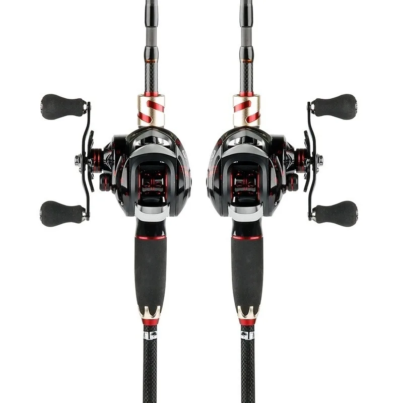 Sougayilang Casting Fishing Set 4 Sections Carbon Fiber Fishing Rod and 17+1BB Casting Reel Outdoor Travel