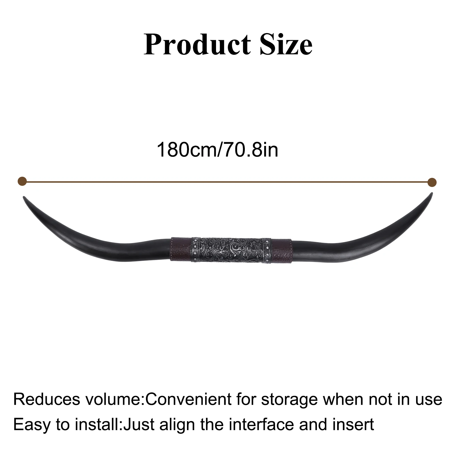 70inch Faux Bull Longhorn Skull Faux Taxidermy Unique Steer Horns Wall Decor for Animal Hunting Lovers & Wildlife Enthusiasts