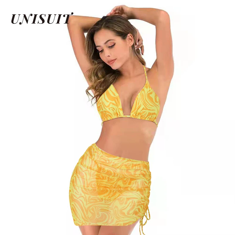 yellow bikini set UNISUIT Summer Sexy Bikini Swimsuit Thin Belt Briefs Solid Color Pattern Polyester Slim Fit Quick Dry Bikini two piece bikini set Bikini Sets