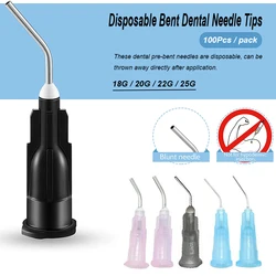 100Pcs Disposable Dental Irrigator Bent Needle Tips 18/20/22/25G Dentistry Flow Sealant Etchant Resin Acid Reagent Syringe Tip