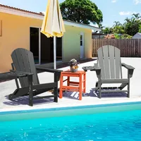 Adirondack Chair Set of HDPE Folding Adirondack Chair w/4 in 1 Cup Holder Trays,Weather Resistant Outdoor Chair, 2