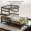 2 Tier Dish Rack with Drainboard Kitchen Dish Bowl Drainer Storage Rack Countertop Dinnerware Organizer Knife Fork Cup Holder 3