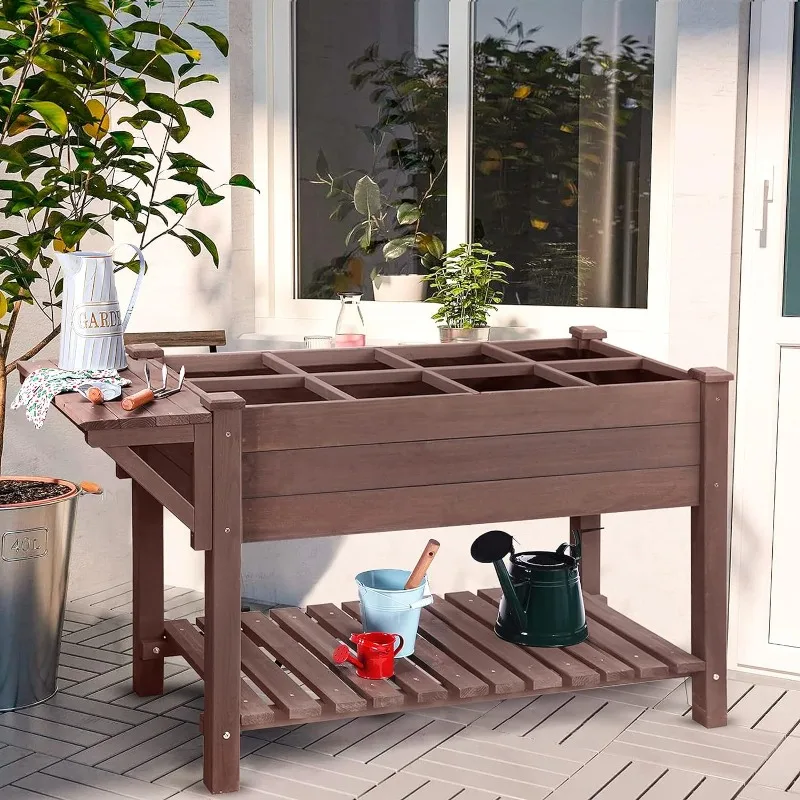 

Raised Garden Bed, Elevated Plant Boxes Outdoor Large with Grow Grid - with Large Storage Shelf 52.7" x 22" x 30"