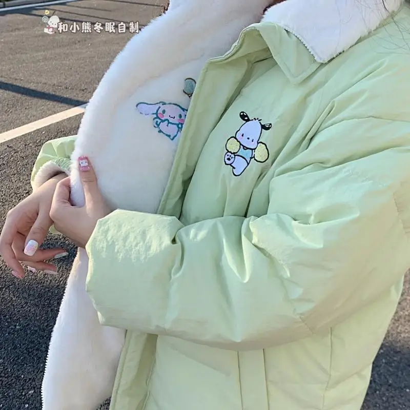 

Cartoon Winter Sanrio Hellokittyed Pochacco Cinnamonroll Cotton Coat Cute Beauty Reversible Wear Plush Warm Fashion Top Pink