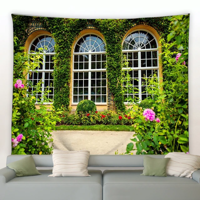 Tapisserie de fleurs pour l'extérieur, clôture de printemps, fond de paysage, grill mural, affiche de jardin pour la maison, décor de salon, esthétique 2