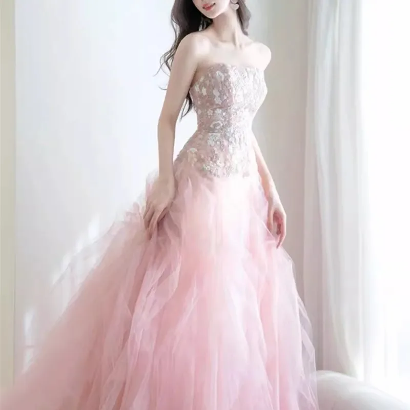

Light Luxury Niche Host Adult Pink Pettiskirt Birthday Banquet Dress
