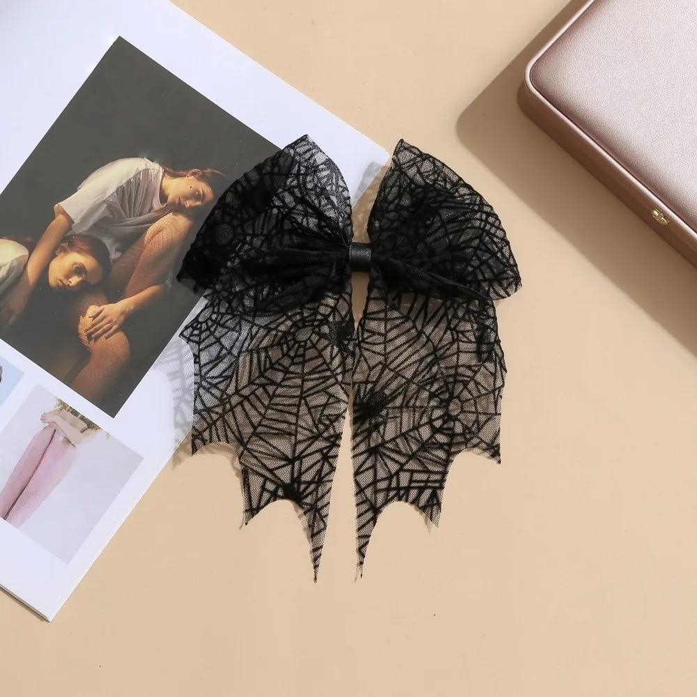 Kreative Stern Spinnennetz Haarspange Federclip Gothic Fledermaus Kopf Schleier Schwarz Elegante Halloween Haarnadel Hochzeit – Detail 6