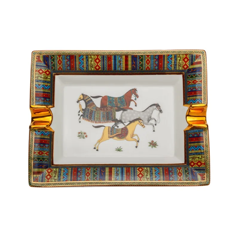 Ceramic Cigar Ashtray Simple Large Home Living Room Decoration Tabacco Ash Holder Tray Green Horse Gift Box Package CA-023