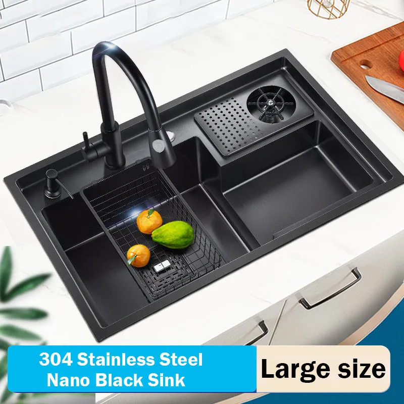 Large Size Kitchen Sink 304 Stainless Steel Sinks Above Counter or Undermount Installation Single Basin Bar Sink Washing Basin